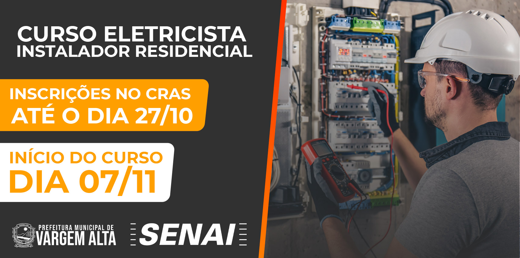 Prefeitura de Vargem Alta e SENAI oferecem curso gratuito de Eletricista Instalador Residencial
