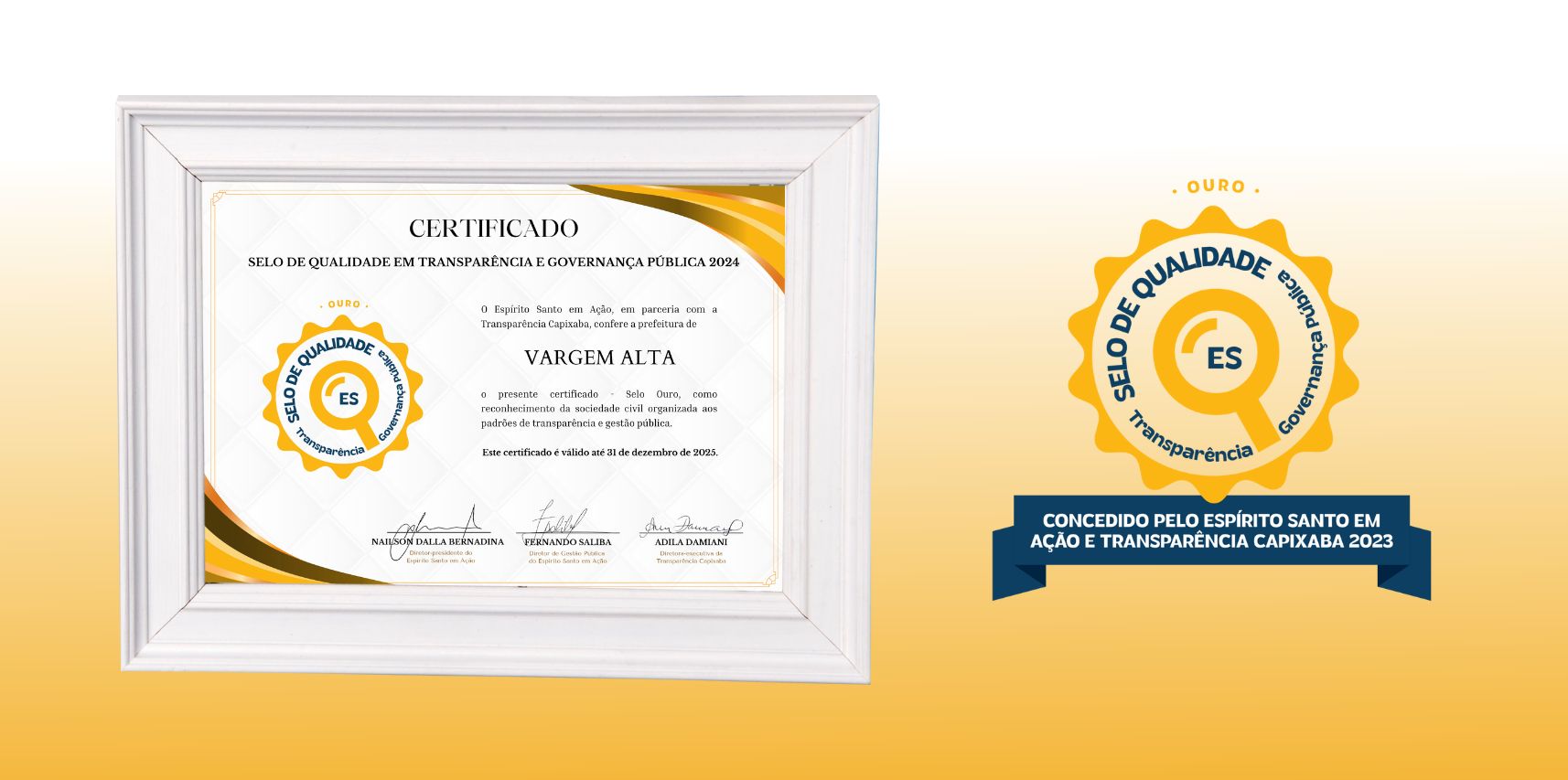 Prefeitura de Vargem Alta conquista Selo Ouro em Transparência e Governança Pública 2024