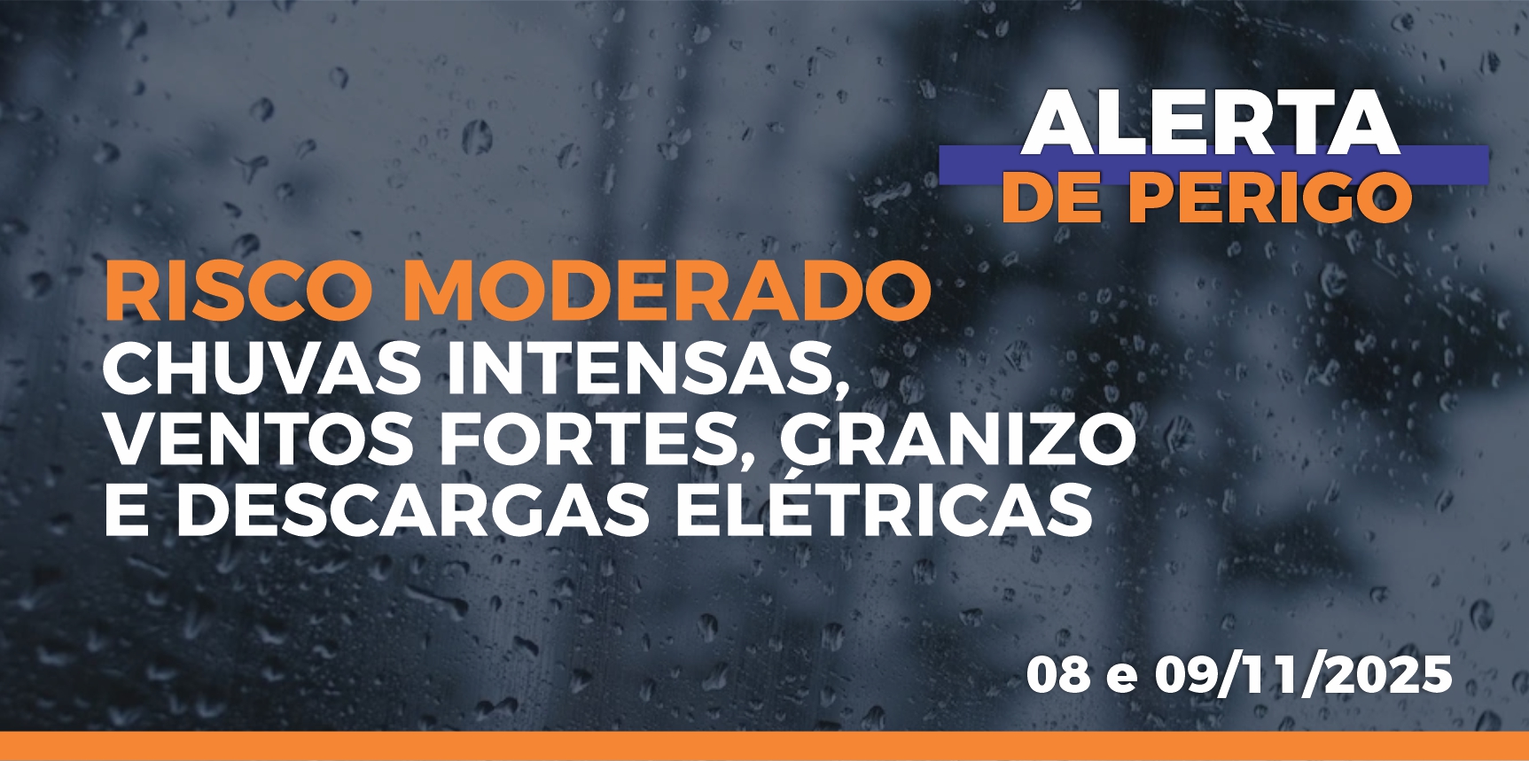Defesa Civil emite alerta para risco moderado de chuvas intensas, ventos fortes e granizo para os dias 08 e 09 de novembro
