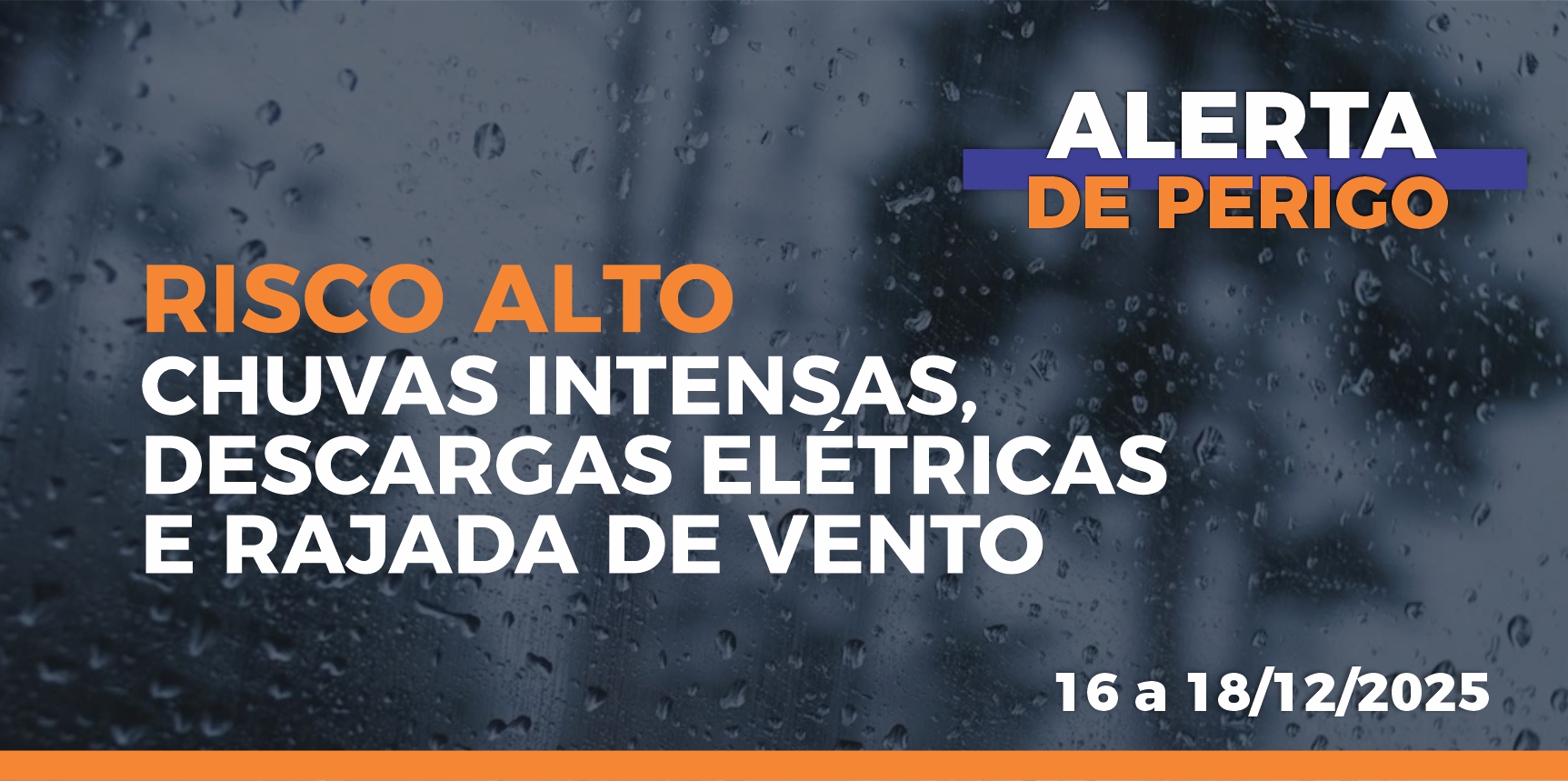 Defesa Civil emite alerta de risco alto para chuvas intensas e rajada de vento entre os dias 16 a 18 de dezembro