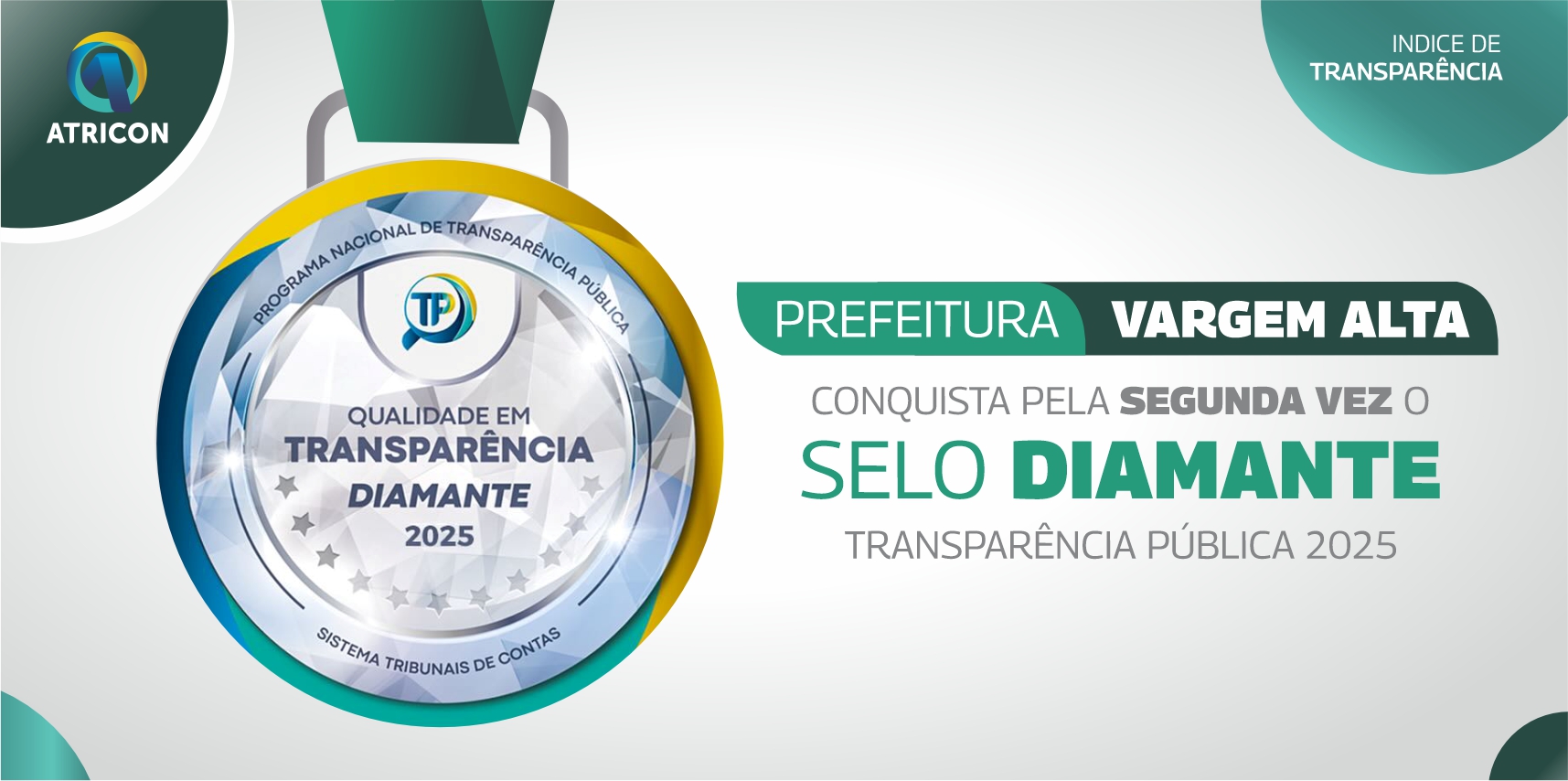 Vargem Alta conquista novamente o Selo Diamante em Transparência Pública e consolida evolução nos índices da Atricon