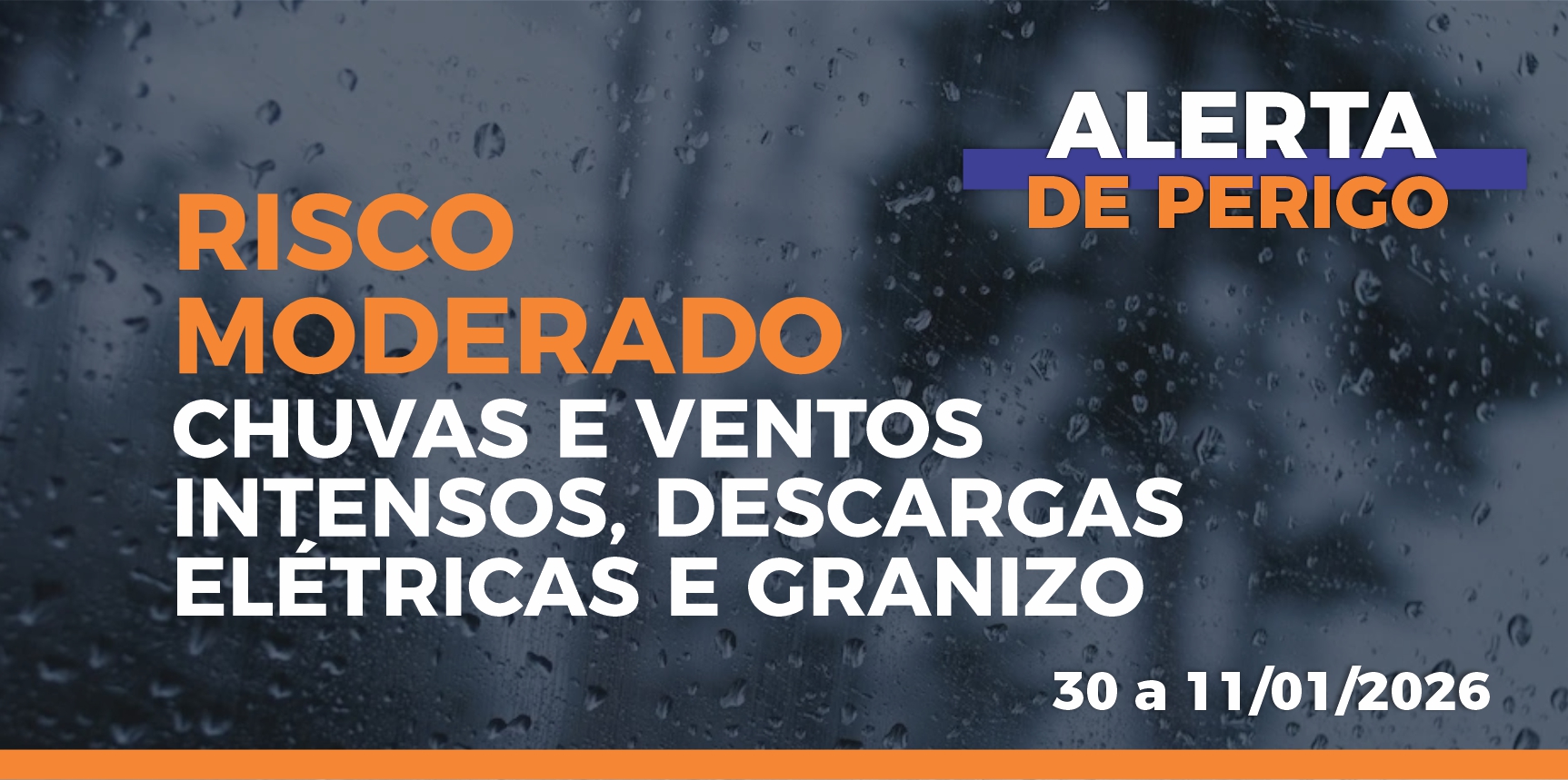 Defesa Civil emite alerta de risco moderado de chuvas intensas em Vargem Alta para os dias 30 e 31 de janeiro