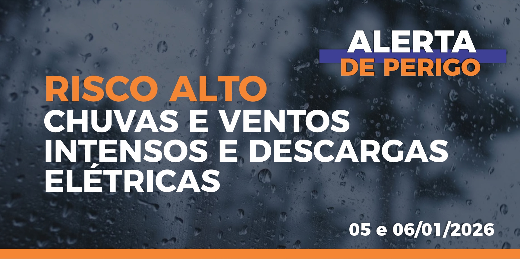Defesa Civil emite alerta de risco alto para chuvas, ventos intensos e descargas elétricas nos dias 05 e 06 de janeiro