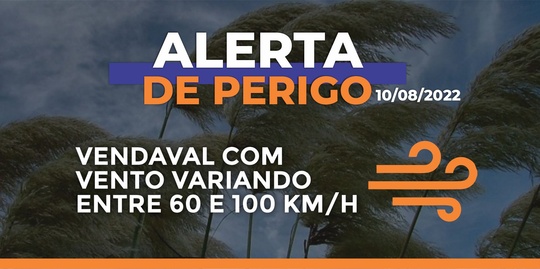 Defesa Civil de Vargem Alta emite alerta sobre perigo de Vendaval para a região com vento variando entre 60 km/h e 100 km/h