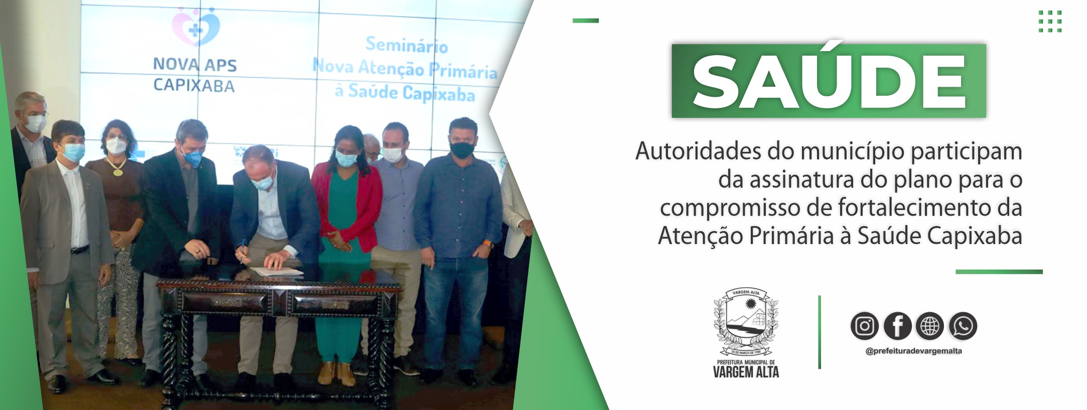 Representantes de Vargem Alta participam da assinatura do plano para o compromisso de fortalecimento da Atenção Primária à Saúde Capixaba