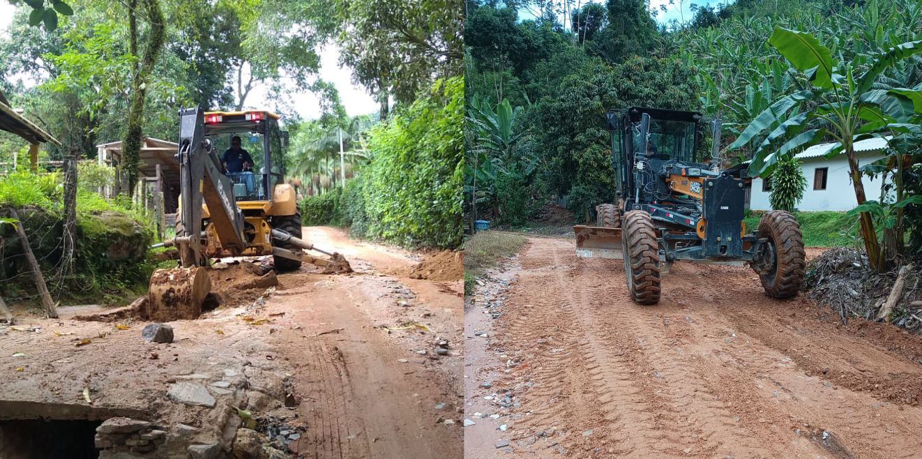 Prefeitura realiza ação de conserto em estradas no interior do município após as chuvas de quinta-feira (12)