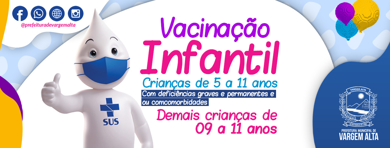 Vargem Alta iniciará vacinação contra Covid-19 nas crianças de 5 a 11 anos