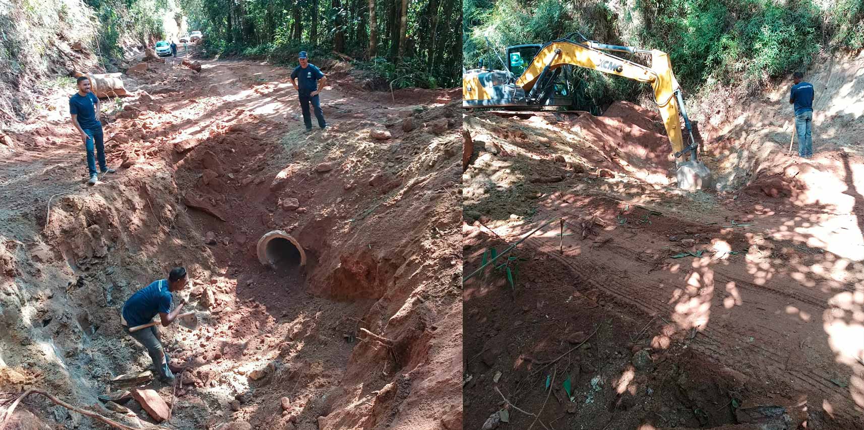 Instalação de bueiros em estrada da comunidade de Guiomar, próximo a Cachoeira do Caiado