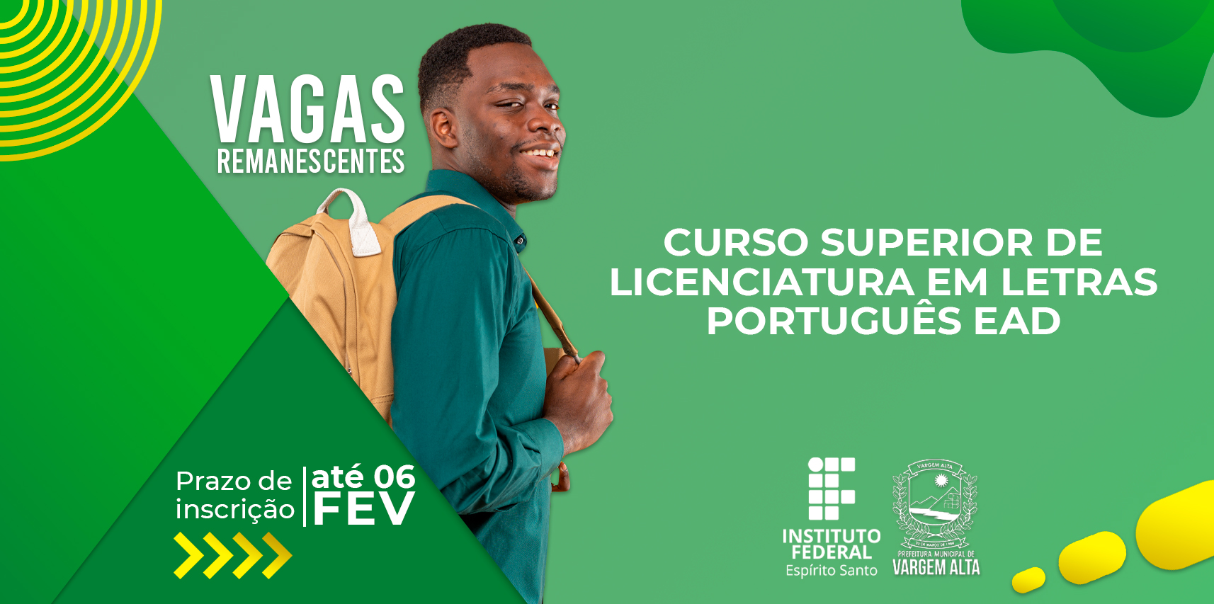 Polo UAB de Vargem Alta informa sobre vagas remanescentes para o curso de Licenciatura em Letras – Português EAD