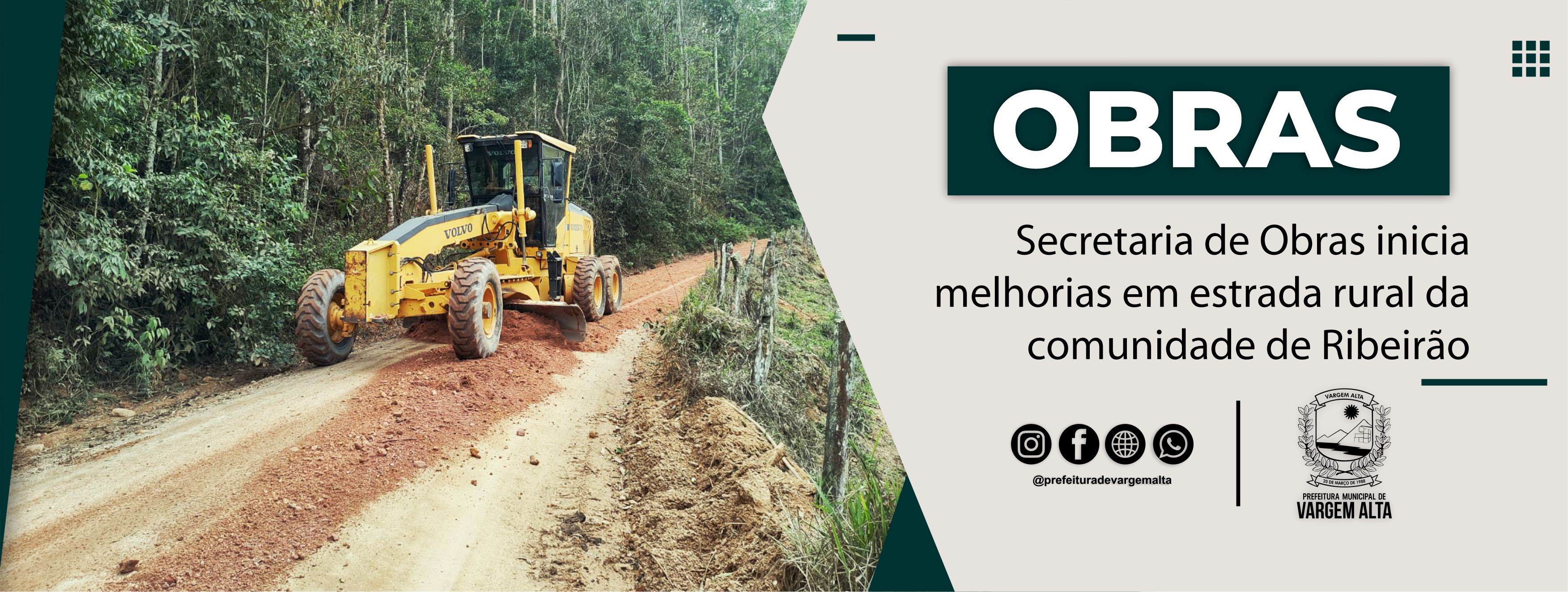 Secretaria de Obras realiza melhorias em estrada da comunidade de Ribeirão