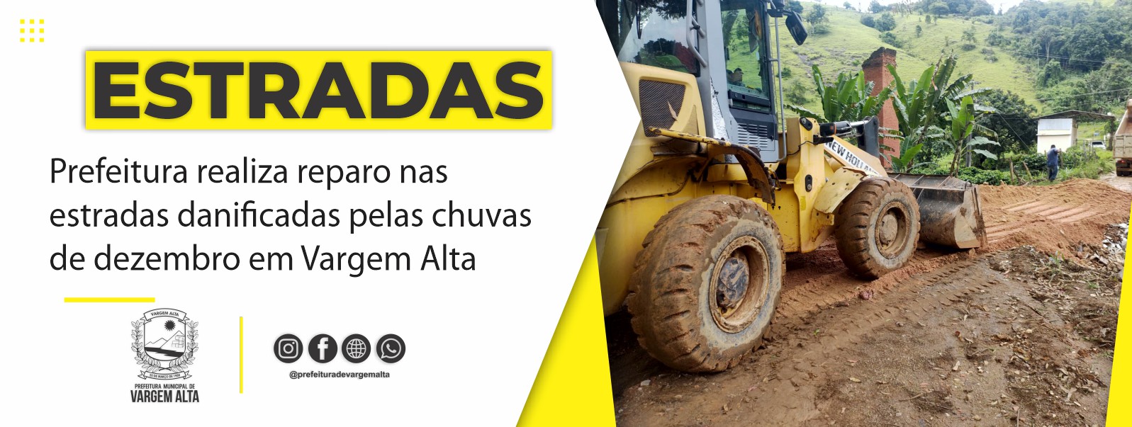 Prefeitura realiza reparo nas estradas danificadas pelas chuvas de dezembro em Vargem Alta