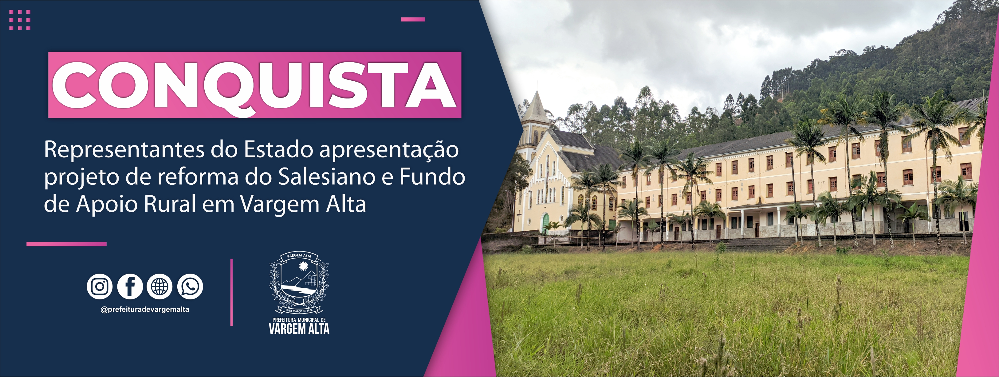 Presidente do Bandes e secretários de Estado apresentarão projeto de reforma do Salesiano e Fundo de Apoio Rural em Vargem Alta nesta quarta-feira (29)