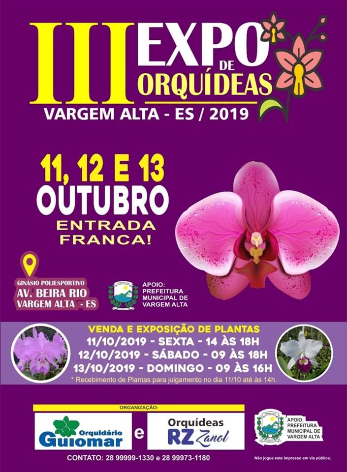 3ª Exposição de Orquídea acontecerá de 11 a 13 deste mês, em Vargem Alta