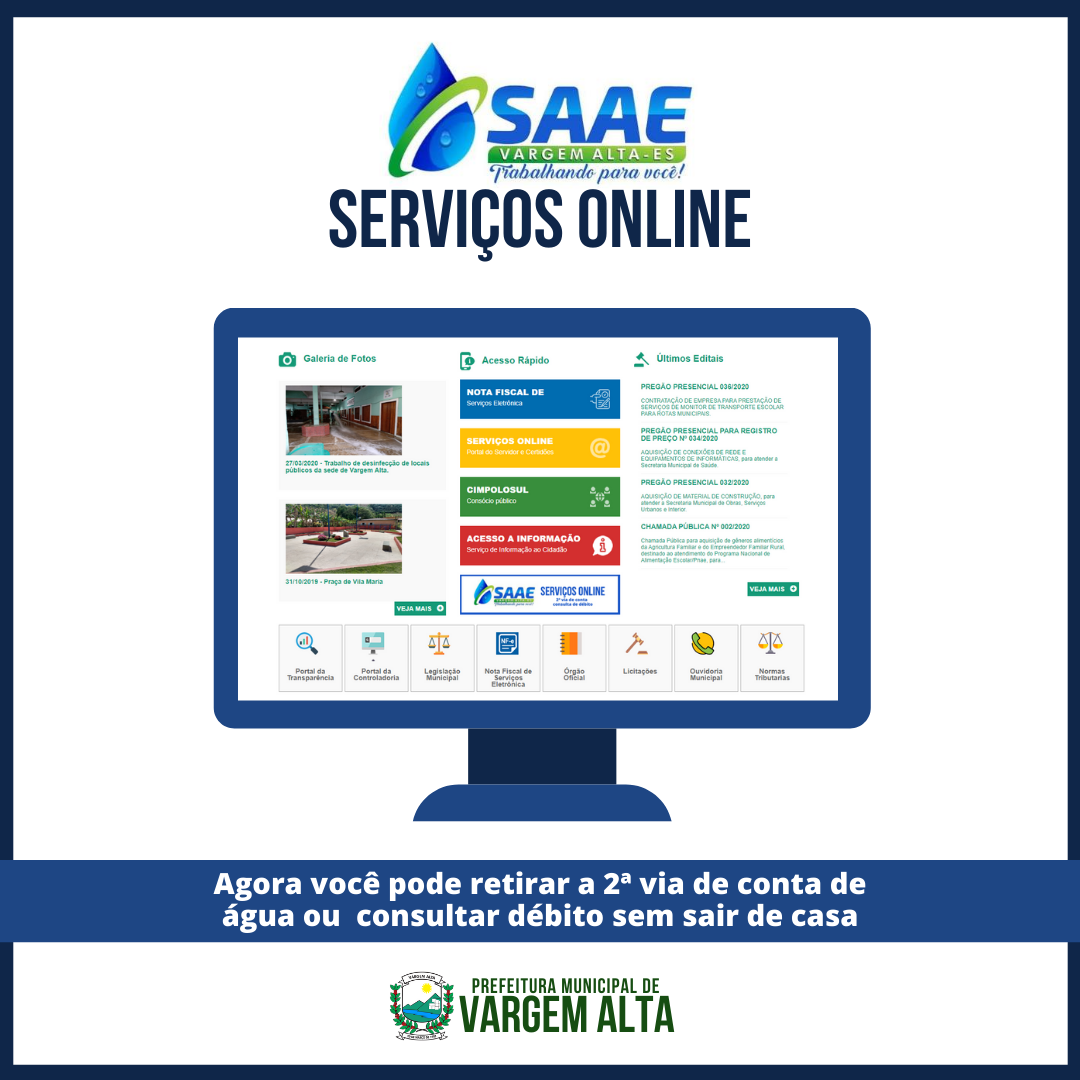 SAAE disponibiliza serviços online para retirada de 2ª via de conta e consulta de débitos SAAE disponibiliza serviços online para retirada de 2ª via de conta e consulta de débitos