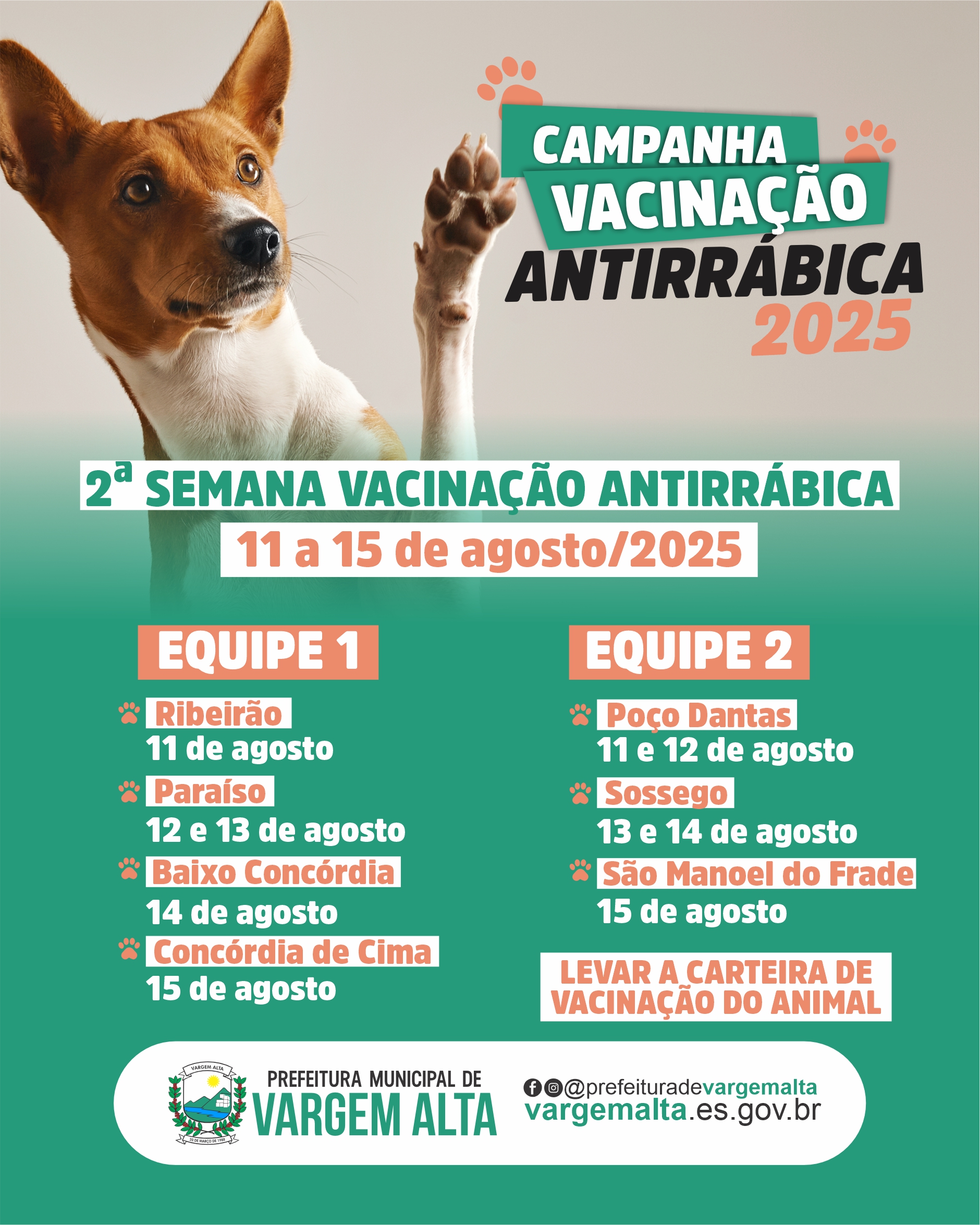 Confira o cronograma de vacinação antirrábica da próxima semana (11 a ...