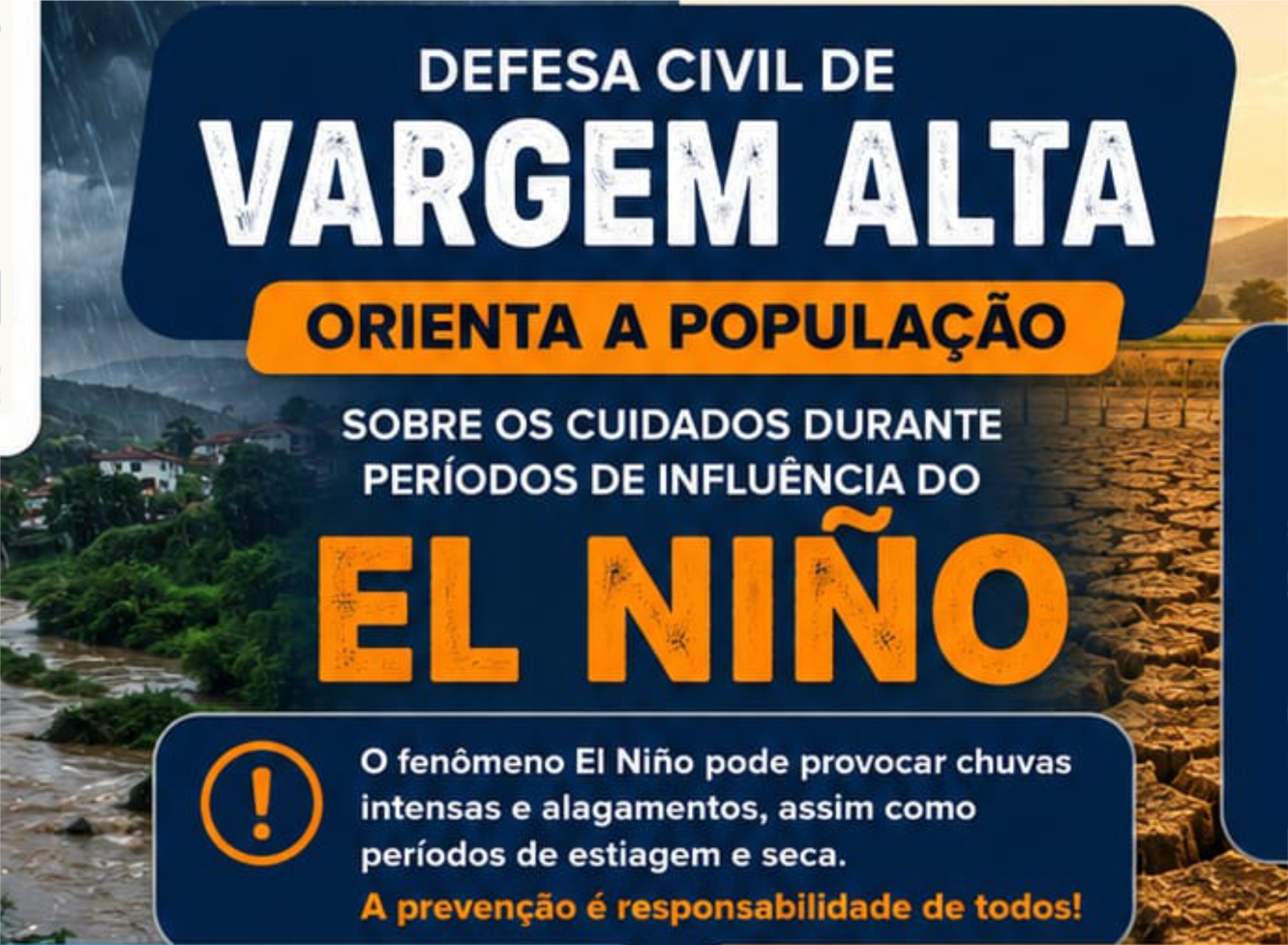 Imagem da notícia: Defesa Civil de Vargem Alta orienta a população sobre os cuidados durante períodos de influência do fenômeno El Niño